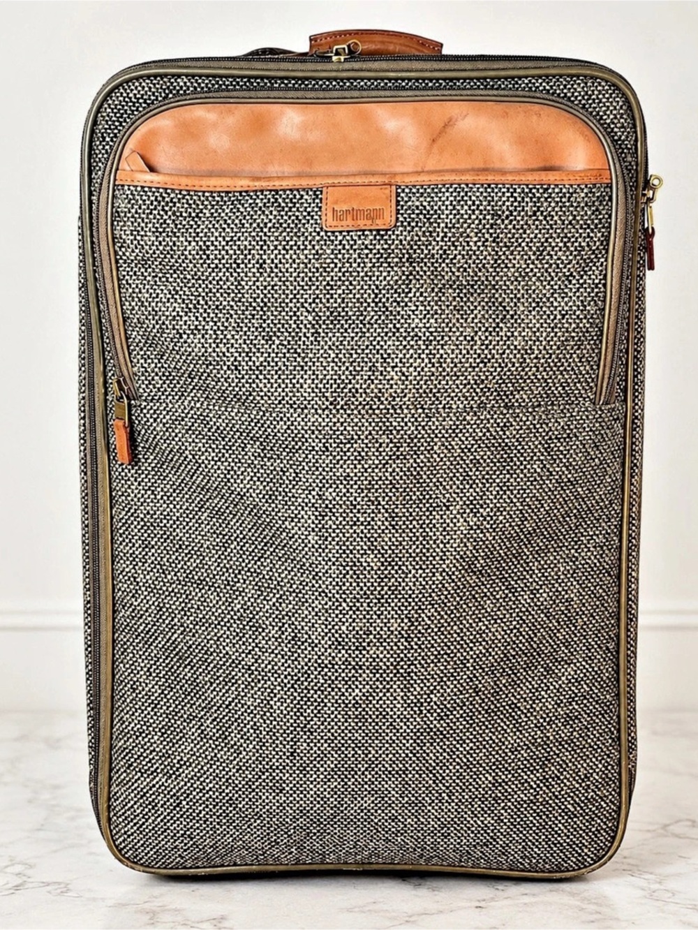 Hartmann Rolling Travel Suitcase Brown Tweed Leather Vintage Luggage Men Women